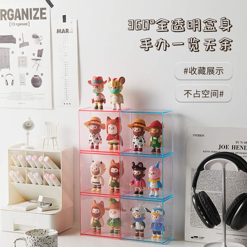 GOTO优选彩色透明盲盒展示架收纳单个泡泡玛特手办收纳防尘展示盒 - 图3