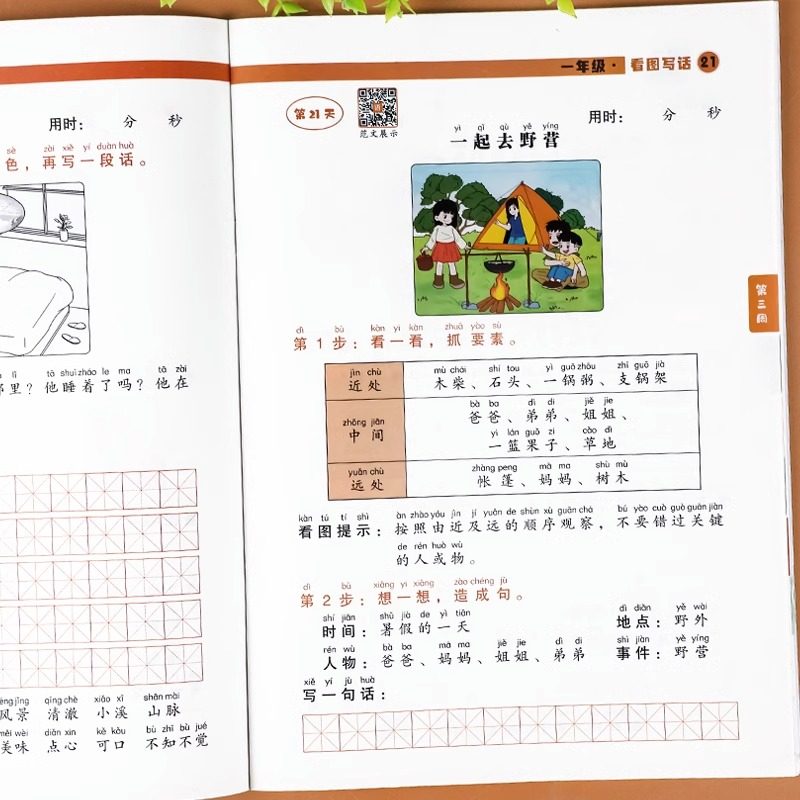 小学一年级看图写话每日一练一学就会的看图写话思维导图写作方法与押题范文100篇一升二暑假衔接暑假预习作业专项训练