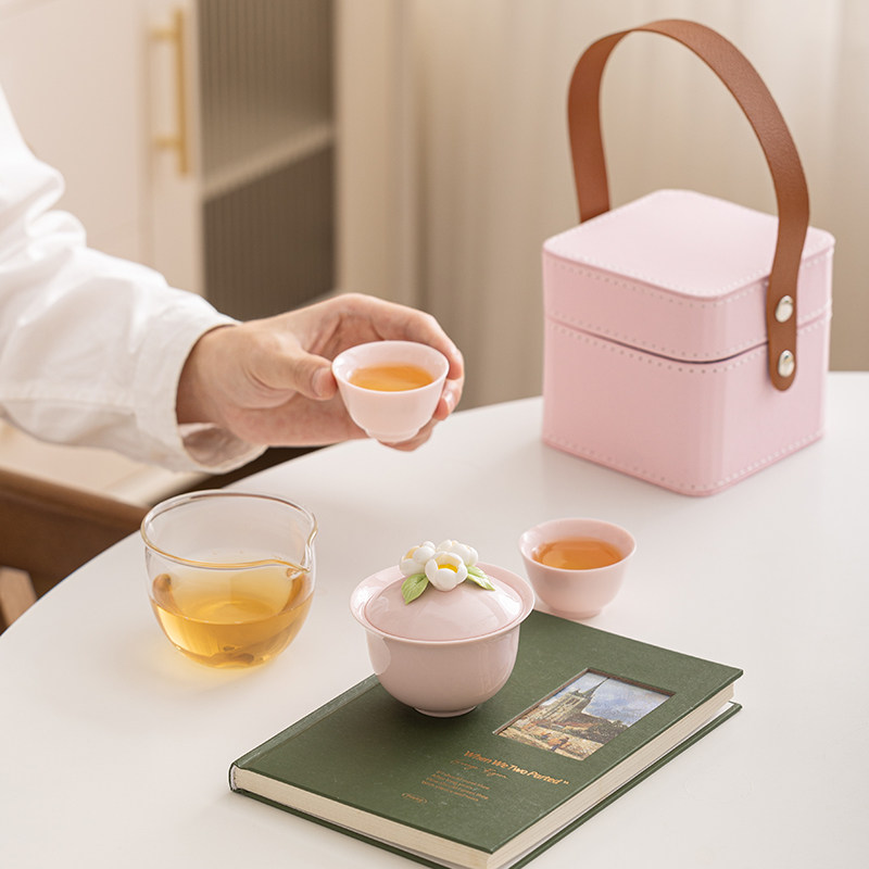 捏花盖碗旅行茶具套装户外便携收纳包女士功夫泡茶陶瓷快客杯个人,淘宝优惠券,粉丝福利购,淘宝优惠卷