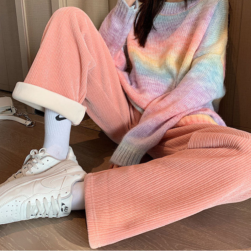 雪尼尔灯芯绒阔腿裤女小个子秋冬 延希休闲裤