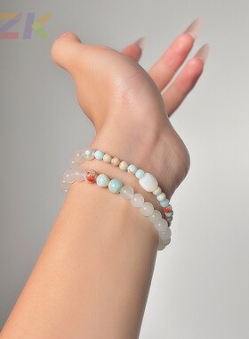 新中式寿山石手串小众设计感串珠手链女叠戴绕指柔文玩手饰品高y5