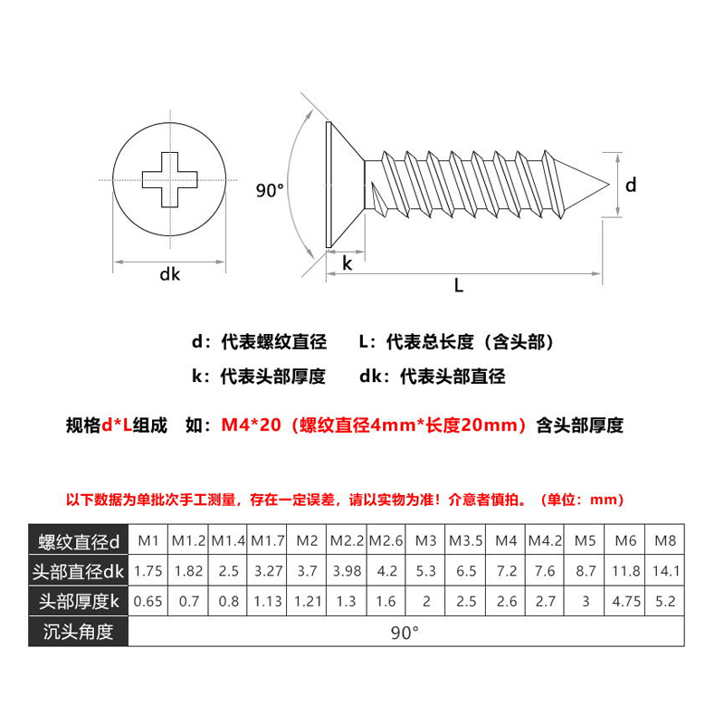 镀黑色碳钢铁十字沉头M1-M6自攻螺丝大全 KA平头自攻丝木牙螺钉