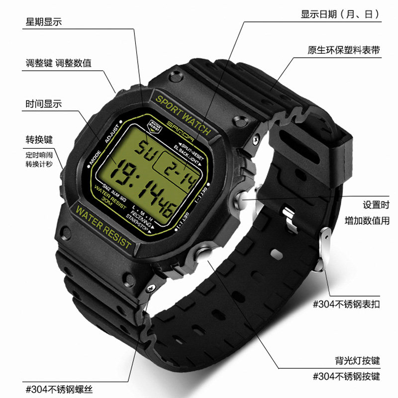 乔英子方形电子女孩韩版数字初女表 三达表递国产腕表