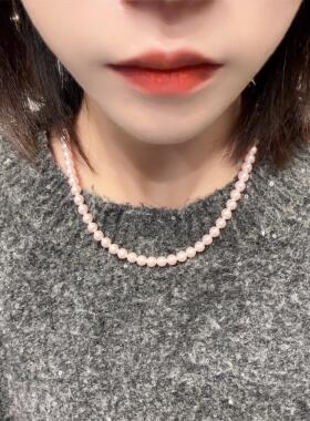 0110韩国东大门代购II JEWELRY施家粉色水晶珍珠项链少女粉百搭款