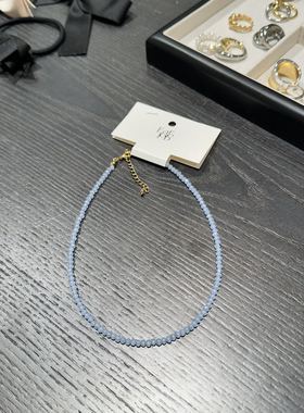 0801韩国东大门代购饰品earlobe夏日简约珠珠项链蓝色粉色锁骨链