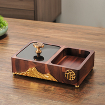 New Chinese solid wood minimalist ashtrays with cover big number creative personality trend home living room anti-fly ash high level
