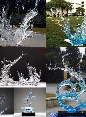 创意大型浪花雕塑酒店大堂餐厅轻奢透明树脂艺术品落地摆放定制