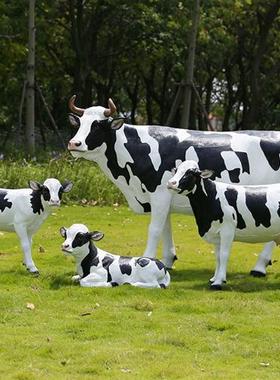 户外园林农场牧场仿真奶牛雕塑草坪小区大型玻璃钢动物牛模型摆件