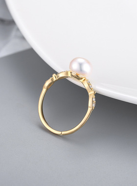 日系coss koko简约新款s925银戒指女开口时尚个性淡水珍珠指环