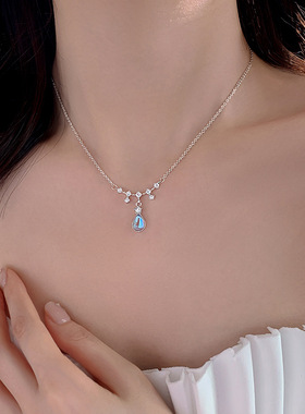 日系coss kokos925银月光石美人泪项链女轻奢小众设计锁骨链冷淡