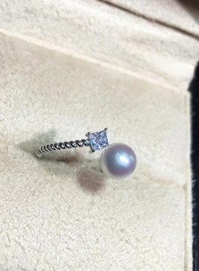 日系coss koko时尚麻花淡水珍珠戒指s925银方钻微镶开口指环diy