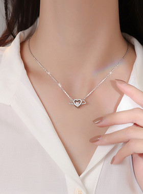 日系coss kokos925银守护天使翅膀跳动爱心项链女夏锁骨链轻