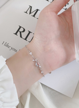 日系coss kokos925银森系小清新蝴蝶花朵手链女精致微镶锆石学生