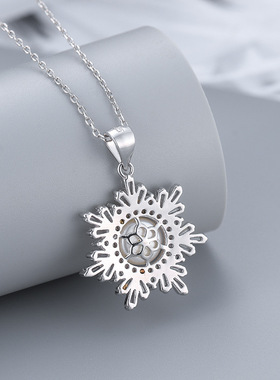 日系coss koko欧美新款圣诞节雪花吊坠s925银时尚镶钻珍珠项链