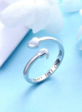 日系coss koko欧美时尚s925银爱心逗号戒指女简约高级感开口戒