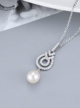 日系coss kokos925银音符珍珠吊坠女百搭微镶锆石项链锁骨链diy