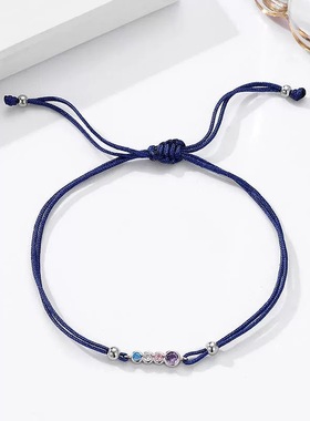 日系coss koko彩色锆石手绳s925银编织手链女简约时尚小众设计