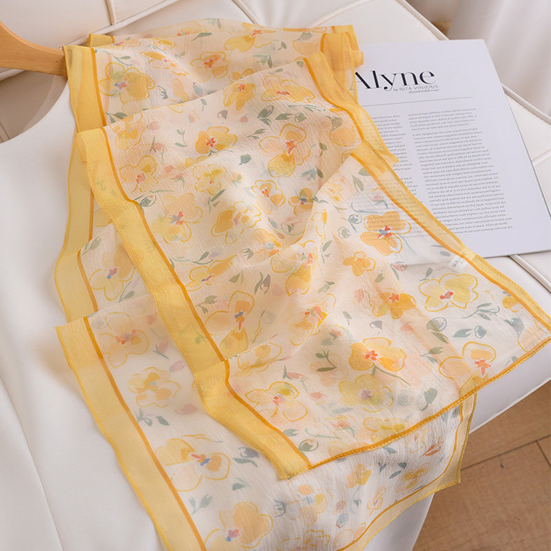 黄色丝巾女2025新款小长条秋冬薄款真丝围巾高级感护颈围脖窄纱巾,淘宝优惠券,粉丝福利购,淘宝优惠卷