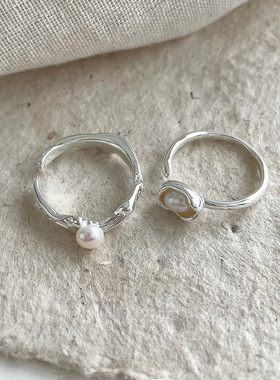 极简高级感珍珠戒指女冷淡风个性潮小众2024新款开口可调百搭指环