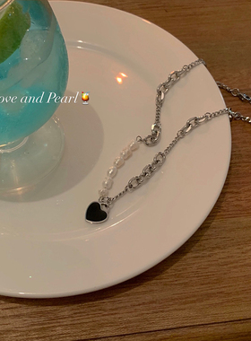 珍珠拼接爱心项链女夏高级设计感