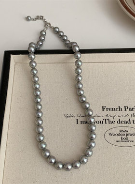 法式复古灰珍珠项链女