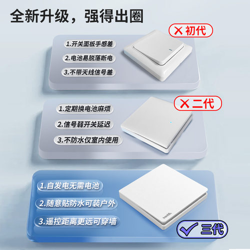 海得曼免布线无线遥控开关自发电免电池子母开关双控IP65防水86型 - 图0