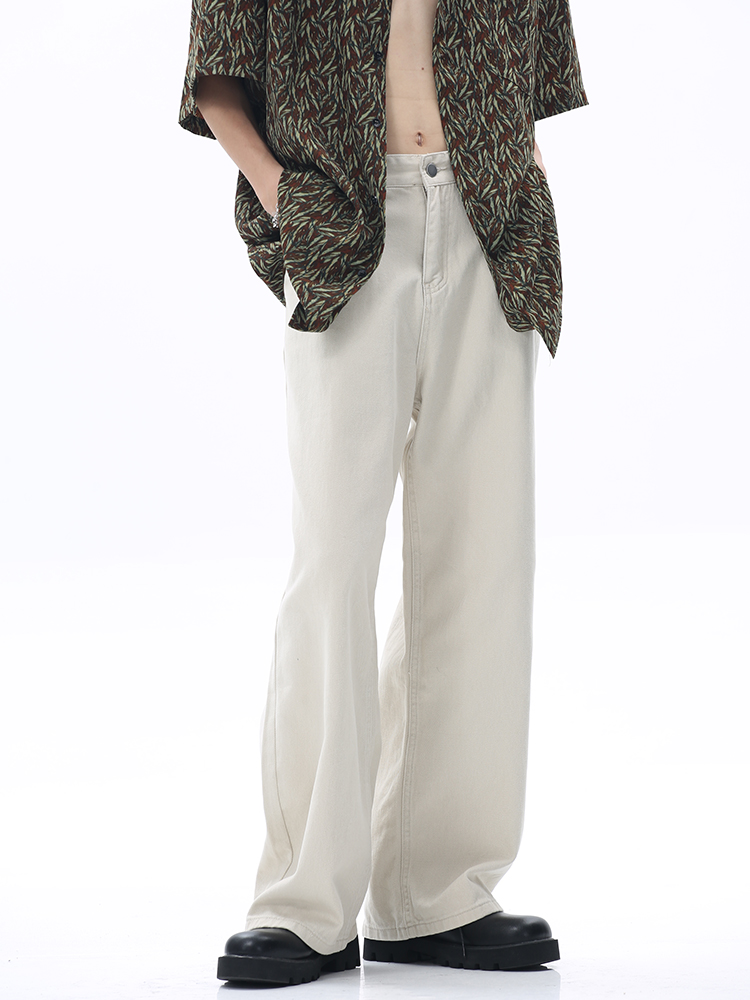 Voguo Relay 原创纯色百搭牛仔裤韩风中腰宽松阔腿拖地直筒裤男女 - 图1