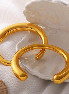 熹薇森林欧美跨境夸张重工爱心光面手镯不锈钢镀18K金C形开口