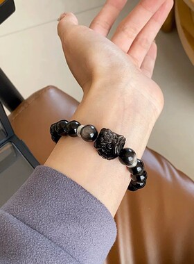 道家法器守护天然银曜石手串