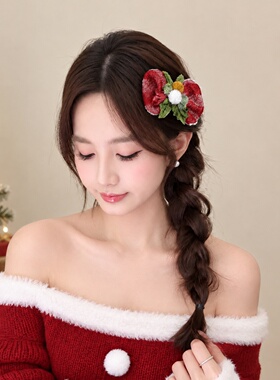 圣诞cos红帽闪钻雪花发夹
