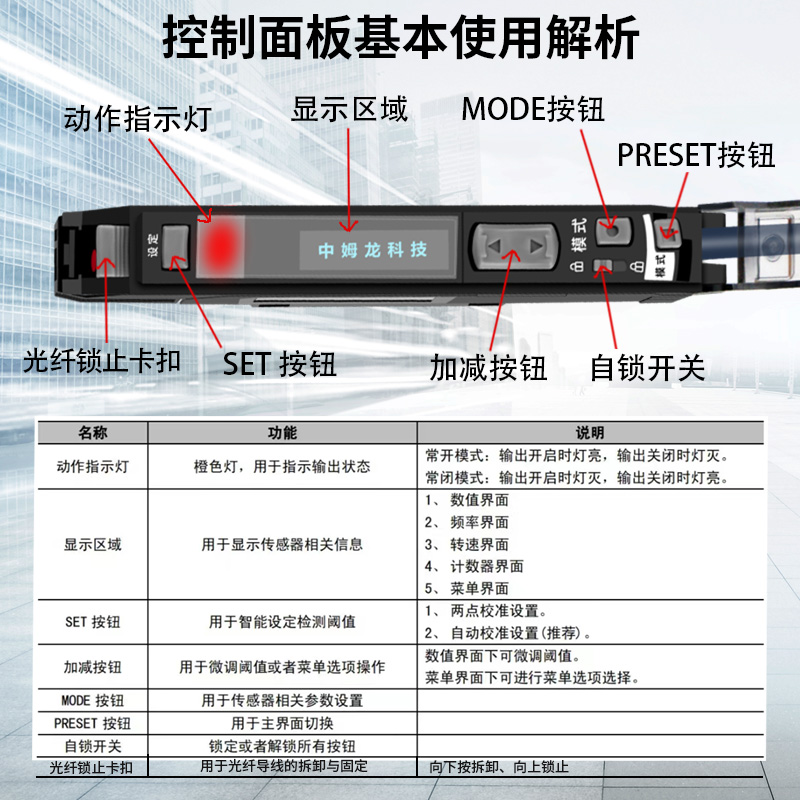 中文数显光纤放大器光纤传感器M3漫反射M4对射M6探头感应光电开关