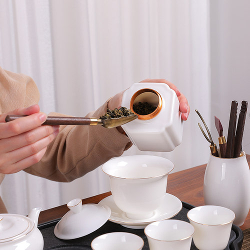 古顺牧汉白玉瓷茶具德化白瓷高岭土羊脂玉瓷盖碗白瓷侧把茶壶茶杯 - 图0