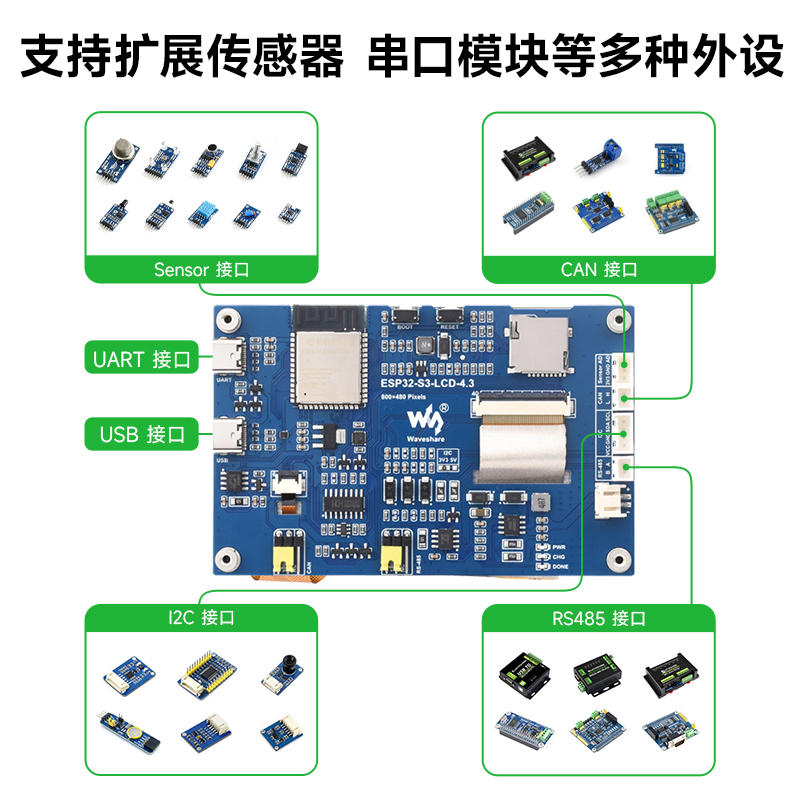 微雪 ESP32-S3开发板 4.3寸电容触摸屏一体机HMI开发支持WiFi蓝牙 - 图1