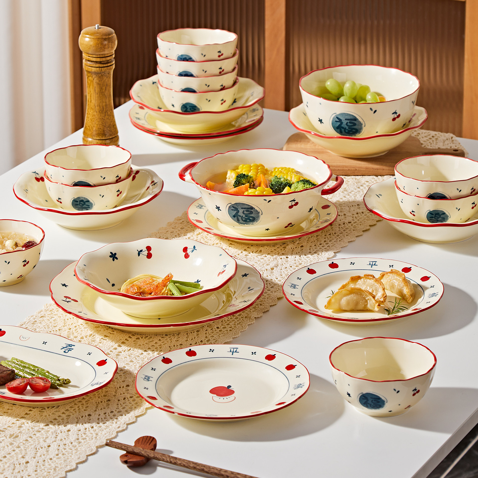 新中式餐具碗碟碗具碗盘乔迁之喜碗筷盘子碗套装组合家用釉下彩碗,淘宝优惠券,粉丝福利购,淘宝优惠卷