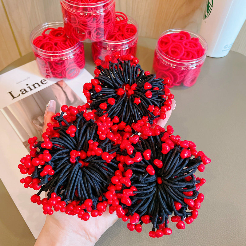 红色皮筋小女孩宝宝头绳高弹力红豆发圈新年发绳扎头发不伤发儿童