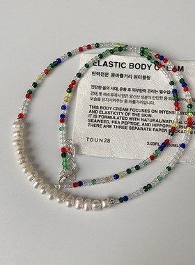 十里间【花园｜纯银】法式复古彩色串珠项链女S925银淡水珍珠颈链