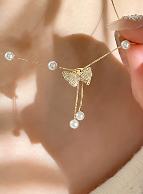 十里间优化蝴蝶珍珠项链锁骨链