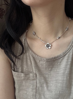 十里间【吉象】文艺复古小象花朵项链可拆卸吊坠锁骨链