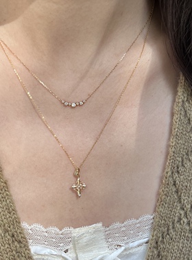十里间【十字舞会】法式浪漫亮晶晶蕾丝十字架叠戴项链百搭锁骨链
