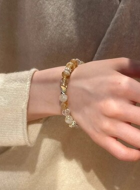 十里间【有点财哟】甜美小清新蝴蝶结黄水晶手链百搭文艺国风手串