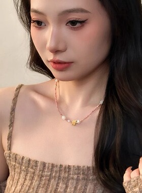 十里间粉红珍珠项链女款