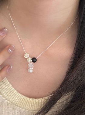 十里间【纯银｜珍珠花球】甜美小清新s925银淡水珍珠白水晶项链