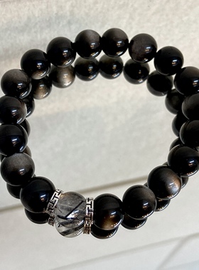 十里间新中式黑曜石发晶手链手串
