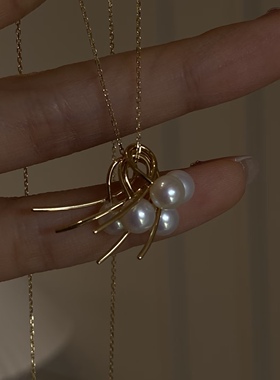 十里间【通体s925银|真珍珠】法式淡水珍珠简约蝴蝶结项链耳环