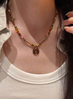 十里间【甜甜圈】文艺小清新天然石串珠项链叠戴圈圈锁骨链