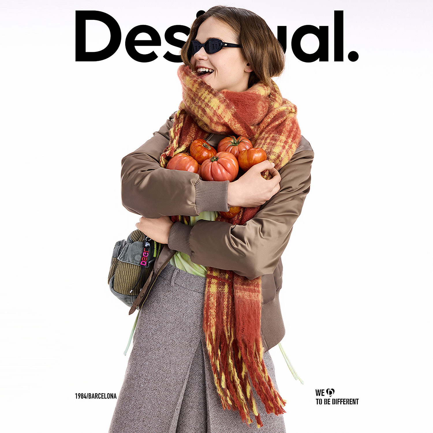 Desigual25秋冬红色毛圈绣格纹拉毛流苏围巾