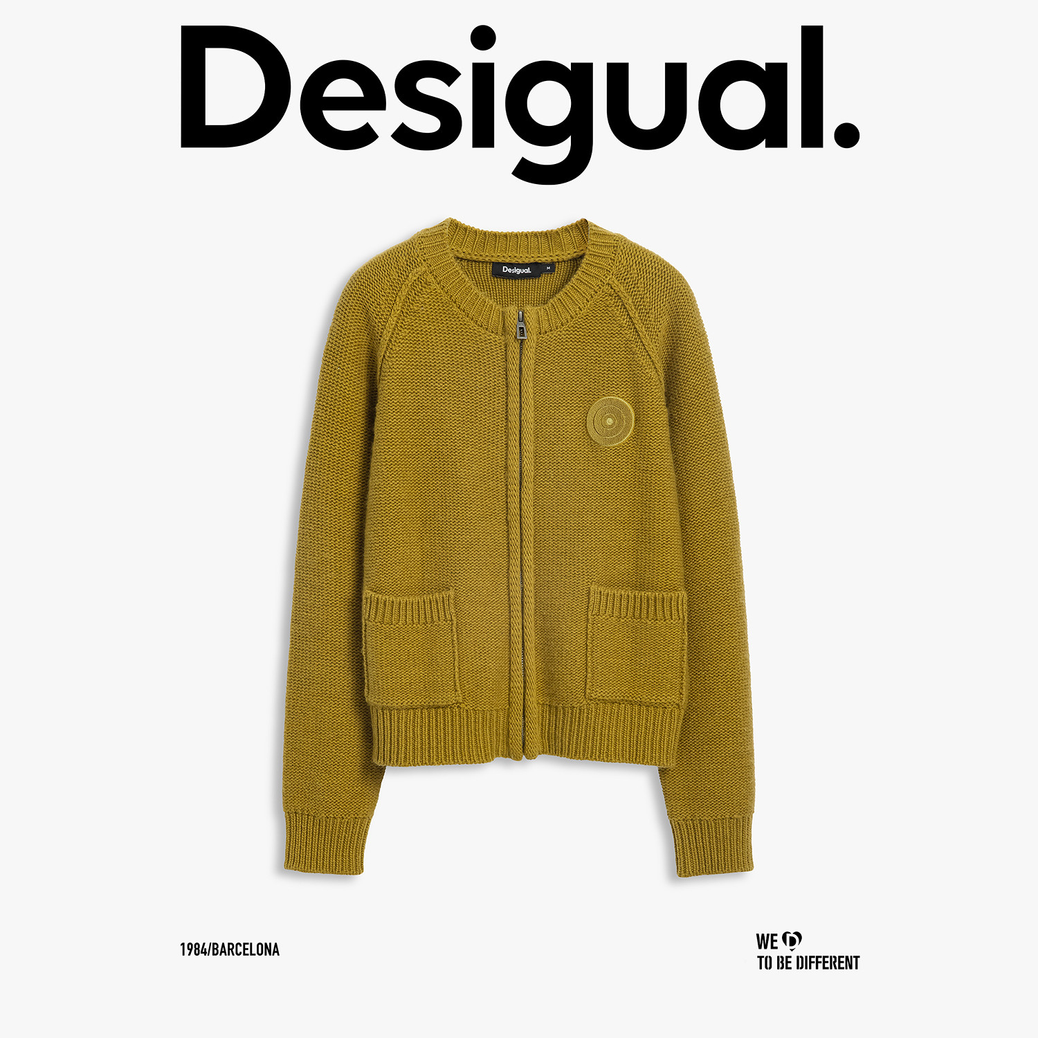 Desigual秋冬新品羊毛混纺宽松圆标拉链针织开衫女士外套