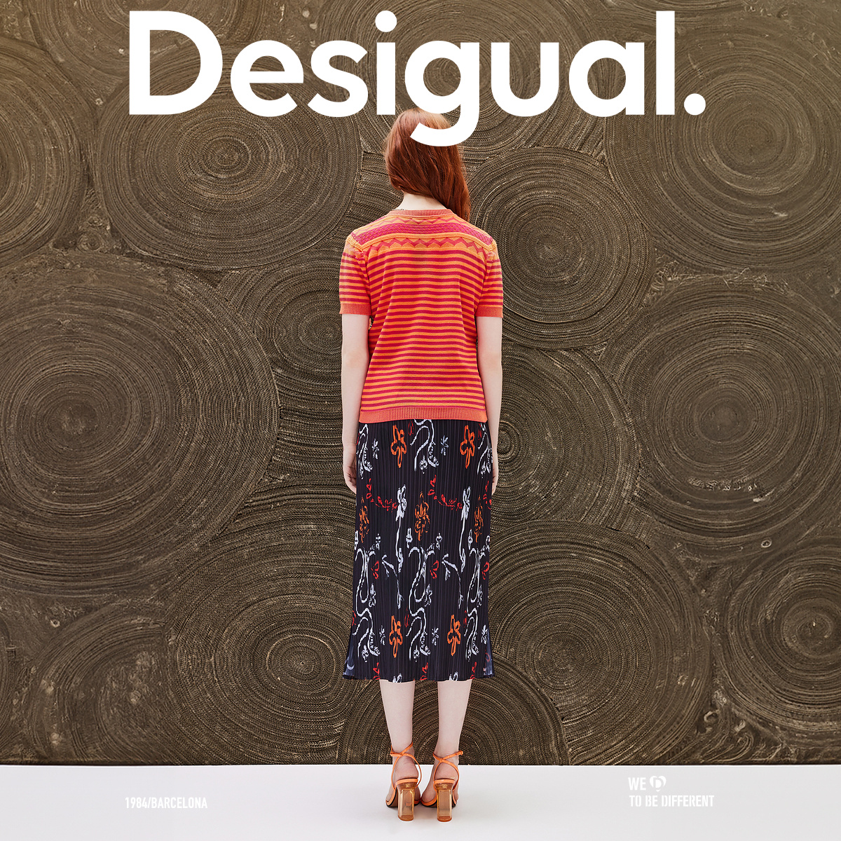 Desigual【西班牙时尚品牌】直筒印花压褶中长款女式半身裙 - 图2