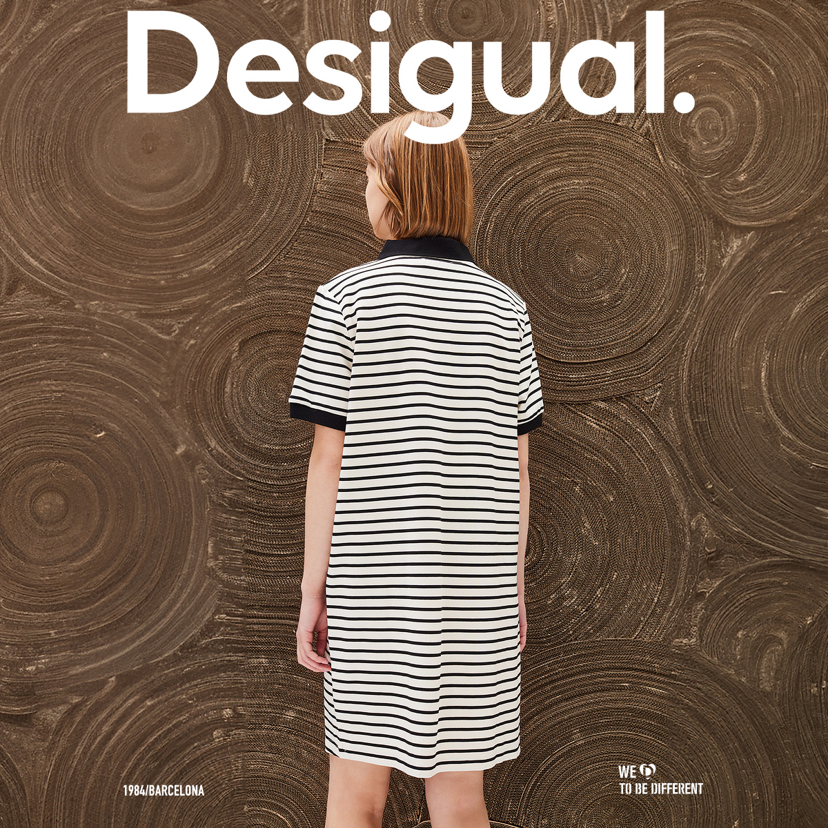 Desigual【西班牙时尚品牌】宽松条纹刺绣翻领短袖连衣裙 - 图2