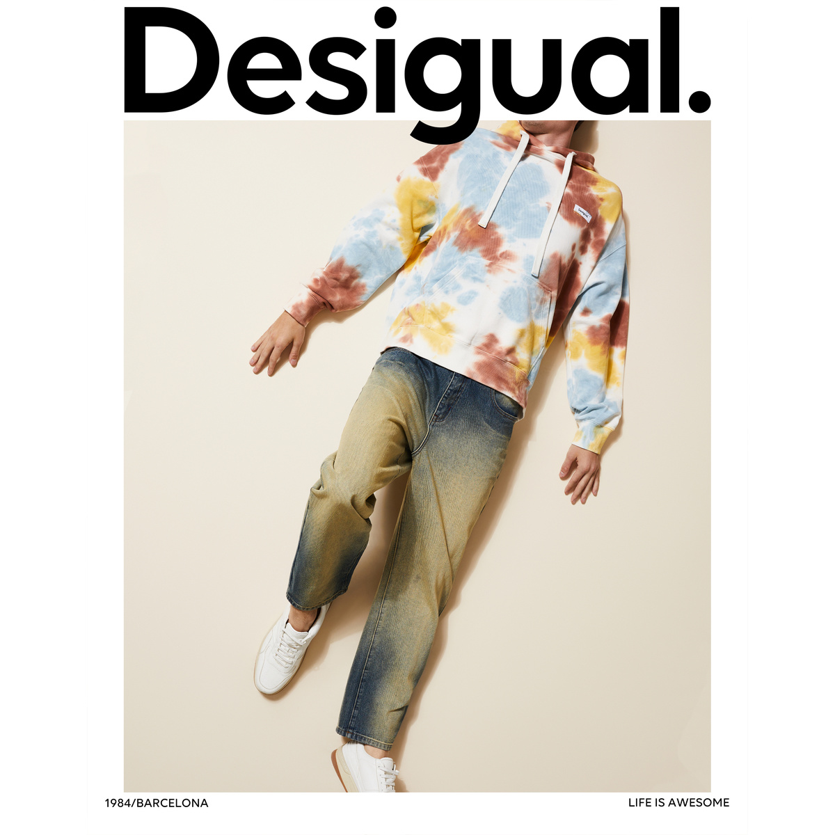 Desigual【西班牙时尚品牌】宽松扎染织标装饰连帽男式卫衣